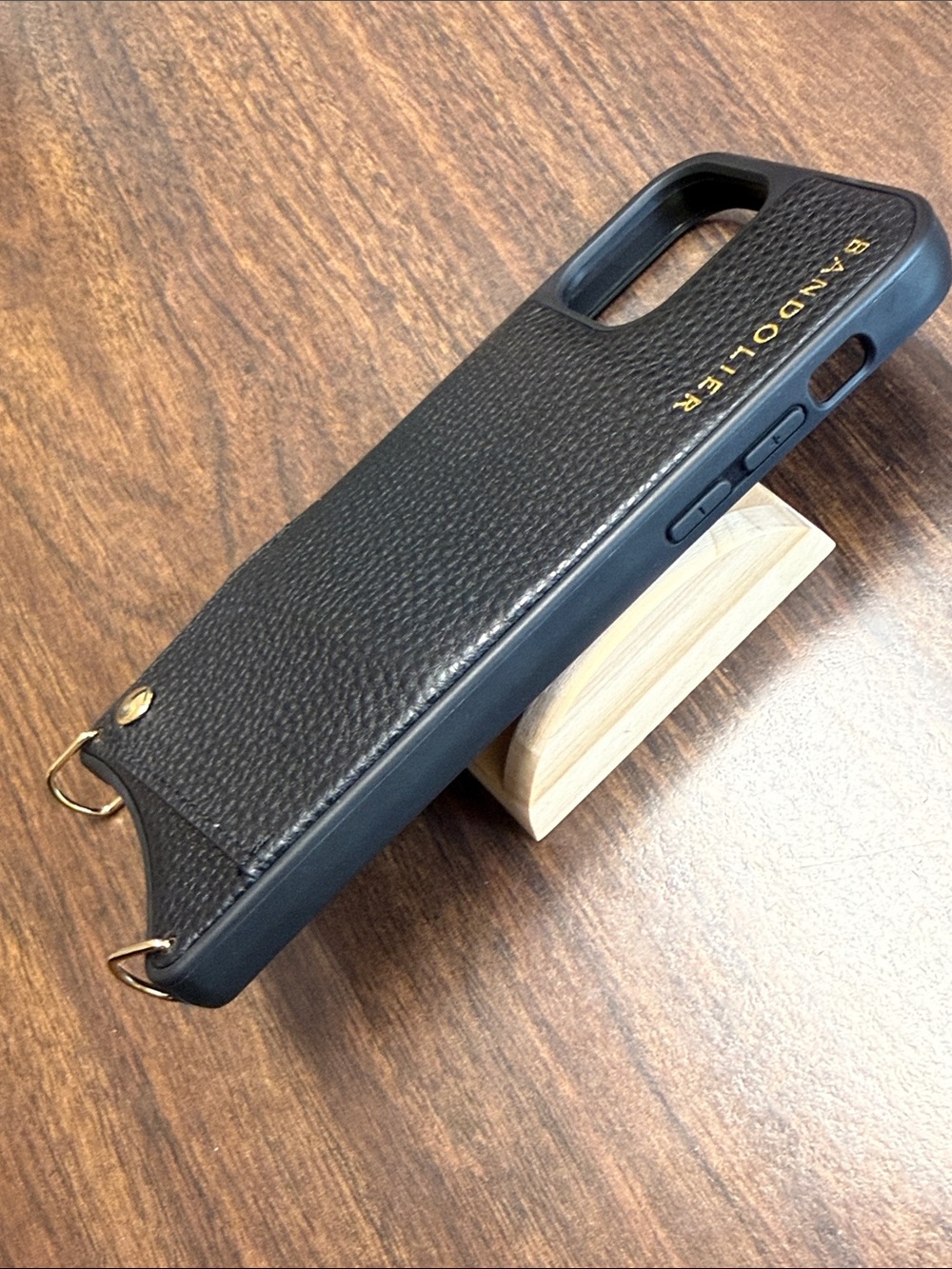 Bandolier Emma Black Pebble Leather Crossbody Case for 12/12 Pro with Strap - Picture 7 of 15